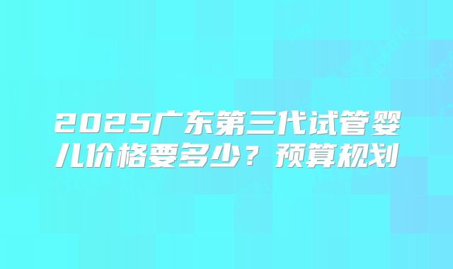 2025广东第三代试管婴儿价格要多少?预算规划