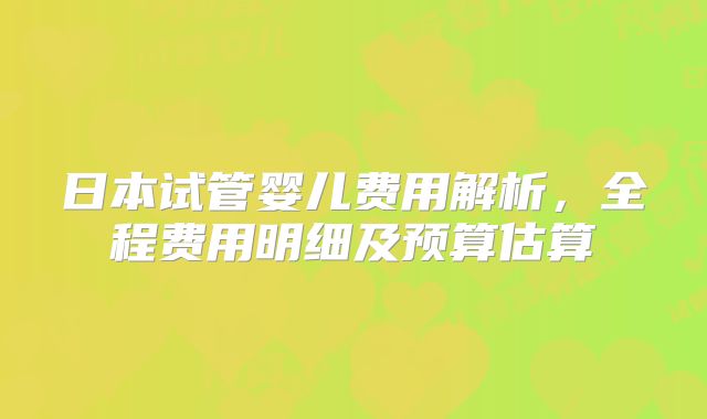 日本试管婴儿费用解析，全程费用明细及预算估算