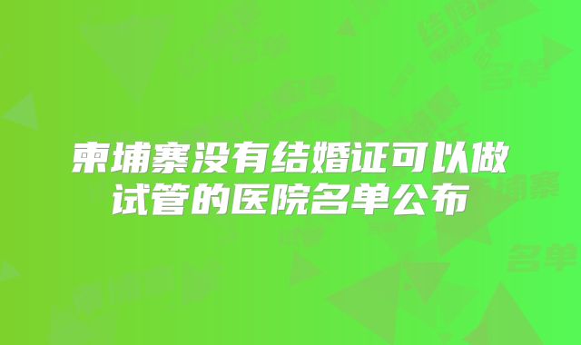 柬埔寨没有结婚证可以做试管的医院名单公布