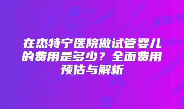 在杰特宁医院做试管婴儿的费用是多少？全面费用预估与解析