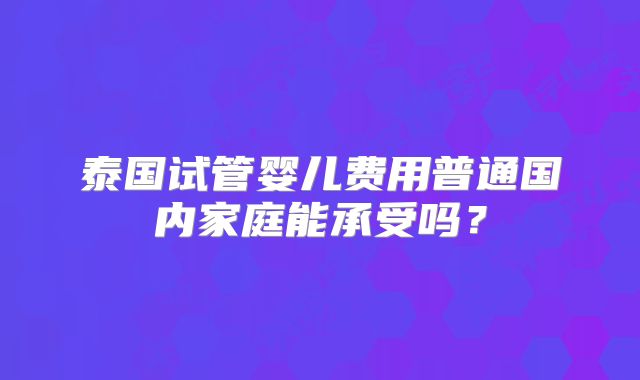 泰国试管婴儿费用普通国内家庭能承受吗？