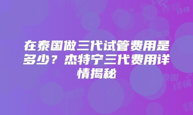 在泰国做三代试管费用是多少？杰特宁三代费用详情揭秘