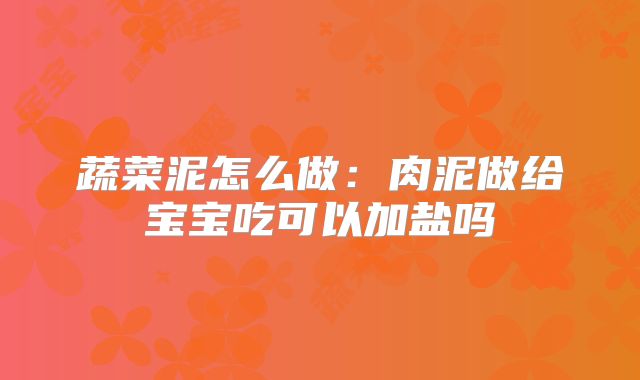 蔬菜泥怎么做：肉泥做给宝宝吃可以加盐吗