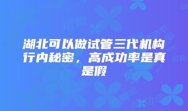 湖北可以做试管三代机构行内秘密，高成功率是真是假