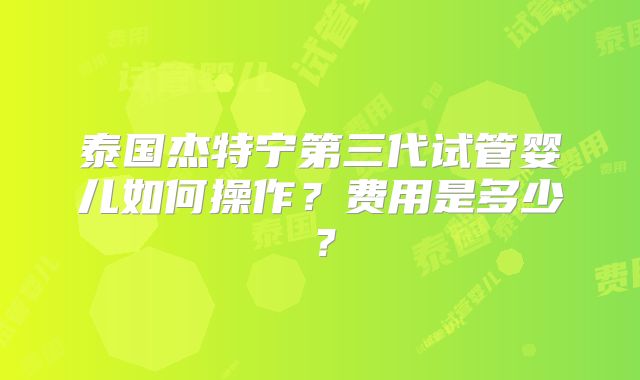 泰国杰特宁第三代试管婴儿如何操作？费用是多少？
