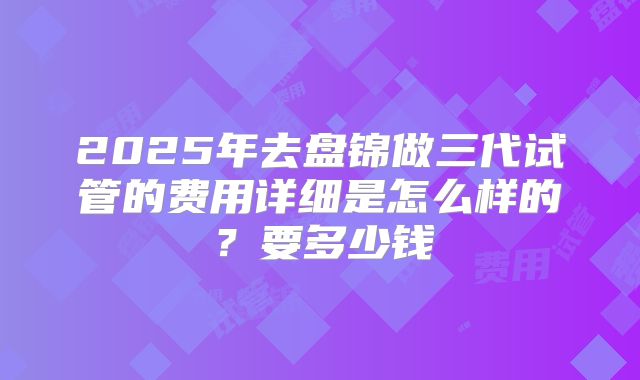 2025年去盘锦做三代试管的费用详细是怎么样的?要多少钱