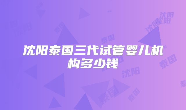 沈阳泰国三代试管婴儿机构多少钱