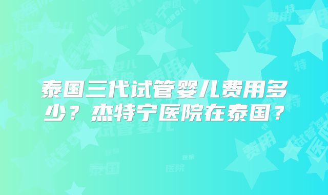 泰国三代试管婴儿费用多少?杰特宁医院在泰国?
