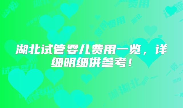 湖北试管婴儿费用一览，详细明细供参考！