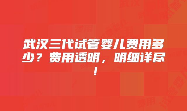 武汉三代试管婴儿费用多少?费用透明,明细详尽!