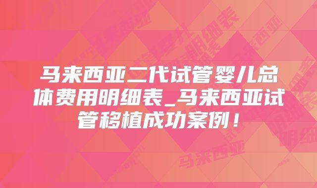 马来西亚二代试管婴儿总体费用明细表_马来西亚试管移植成功案例!
