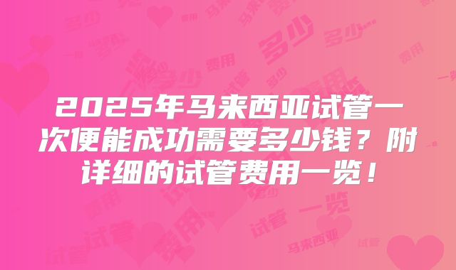 2025年马来西亚试管一次便能成功需要多少钱?附详细的试管费用一览!