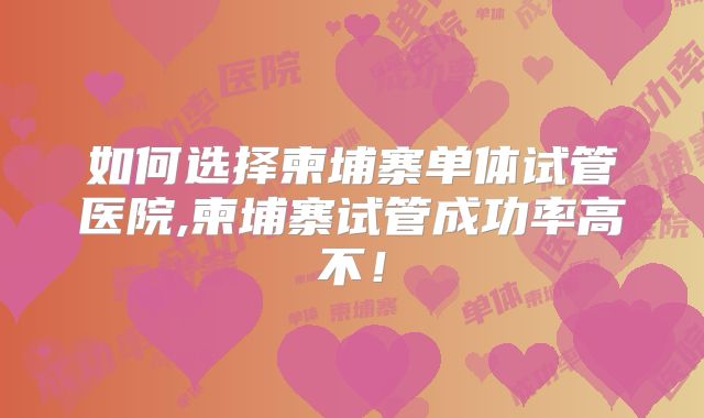 如何选择柬埔寨单体试管医院,柬埔寨试管成功率高不！