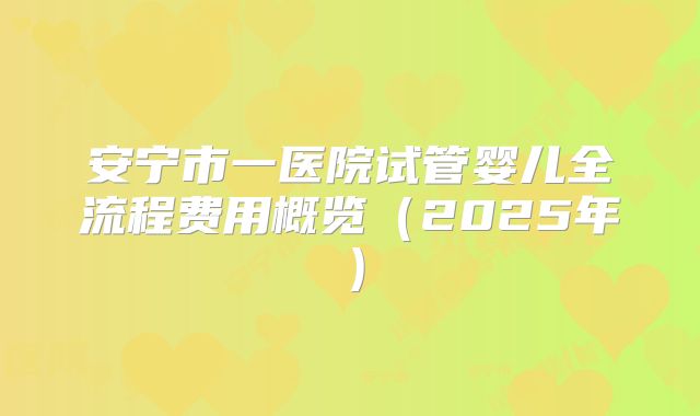 安宁市一医院试管婴儿全流程费用概览（2025年）