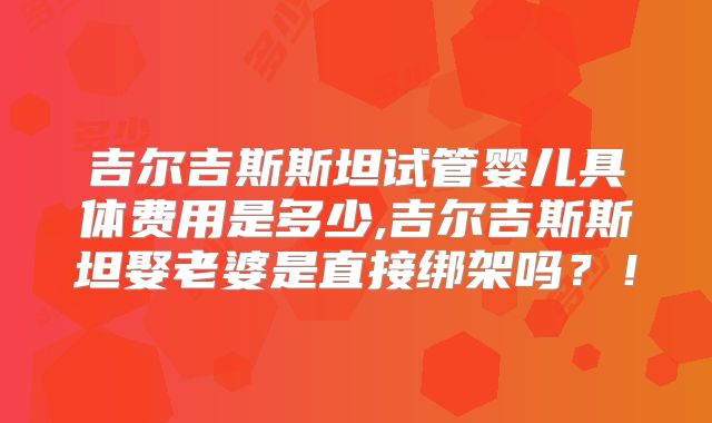吉尔吉斯斯坦试管婴儿具体费用是多少,吉尔吉斯斯坦娶老婆是直接绑架吗？！