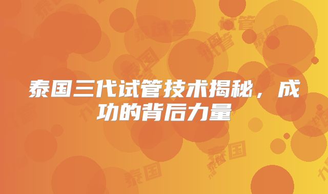 泰国三代试管技术揭秘,成功的背后力量