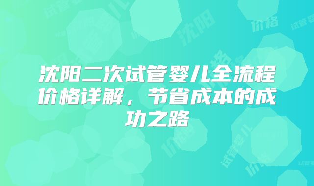 沈阳二次试管婴儿全流程价格详解,节省成本的成功之路