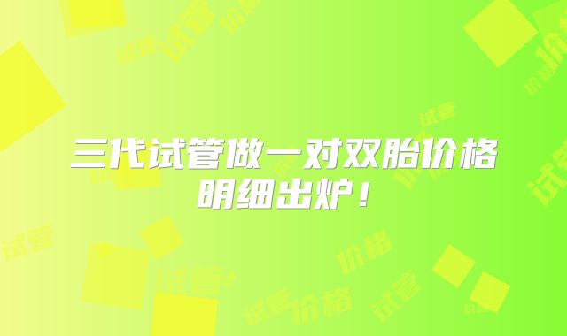 三代试管做一对双胎价格明细出炉！