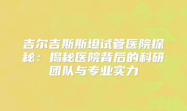 吉尔吉斯斯坦试管医院探秘：揭秘医院背后的科研团队与专业实力