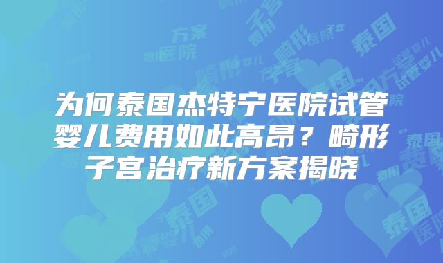 为何泰国杰特宁医院试管婴儿费用如此高昂？畸形子宫治疗新方案揭晓