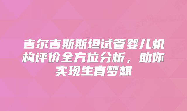 吉尔吉斯斯坦试管婴儿机构评价全方位分析，助你实现生育梦想