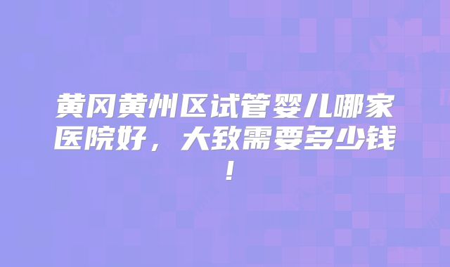 黄冈黄州区试管婴儿哪家医院好,大致需要多少钱!