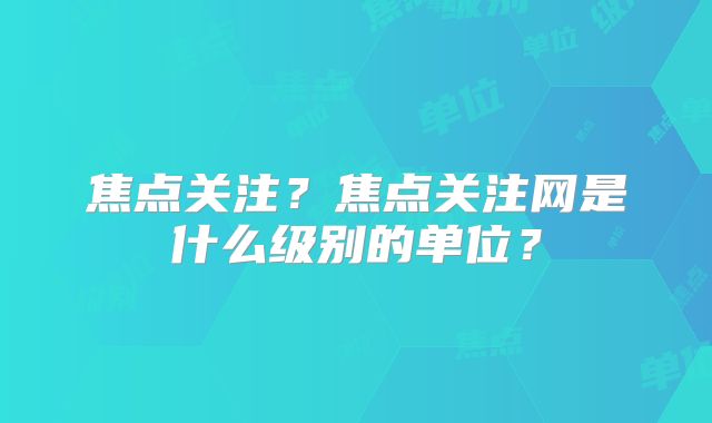 焦点关注？焦点关注网是什么级别的单位？