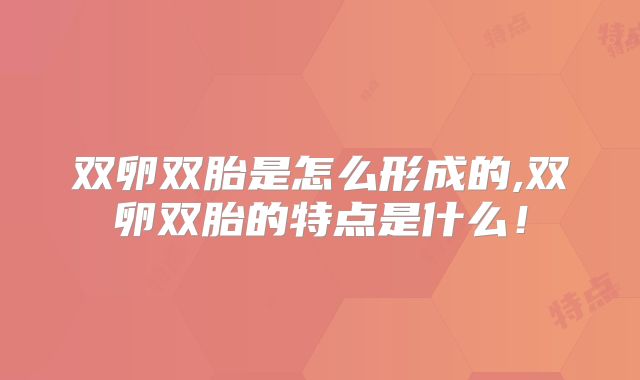 双卵双胎是怎么形成的,双卵双胎的特点是什么!