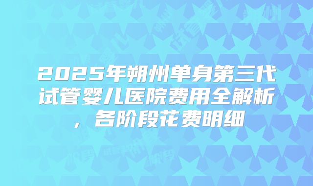 2025年朔州单身第三代试管婴儿医院费用全解析，各阶段花费明细