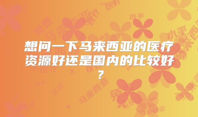 想问一下马来西亚的医疗资源好还是国内的比较好？