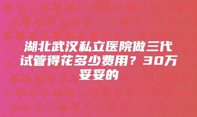 湖北武汉私立医院做三代试管得花多少费用?30万妥妥的