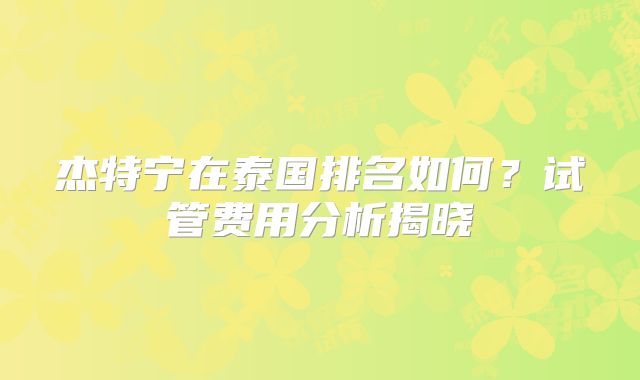 杰特宁在泰国排名如何？试管费用分析揭晓