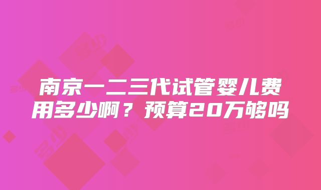南京一二三代试管婴儿费用多少啊？预算20万够吗
