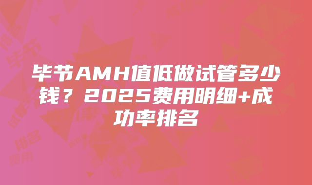 毕节AMH值低做试管多少钱？2025费用明细+成功率排名