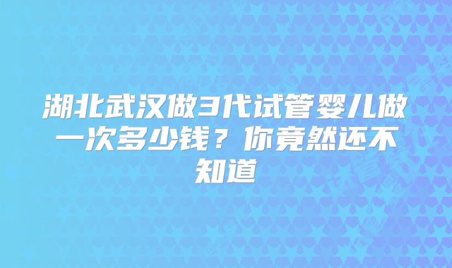 湖北武汉做3代试管婴儿做一次多少钱？你竟然还不知道