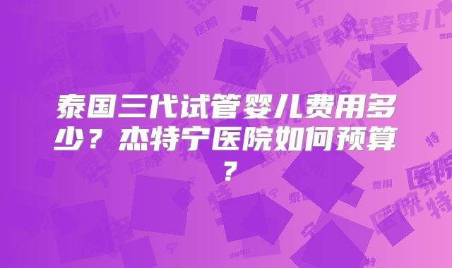 泰国三代试管婴儿费用多少?杰特宁医院如何预算?