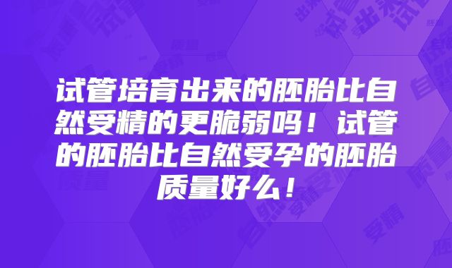 试管培育出来的胚胎比自然受精的更脆弱吗!试管的胚胎比自然受孕的胚胎质量好么!