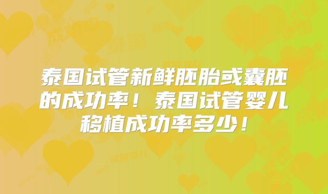 泰国试管新鲜胚胎或囊胚的成功率！泰国试管婴儿移植成功率多少！
