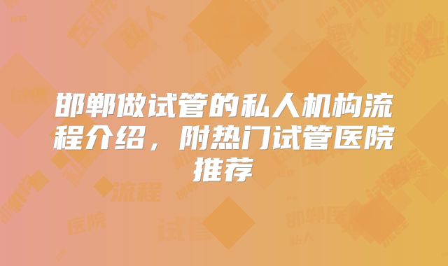 邯郸做试管的私人机构流程介绍,附热门试管医院推荐