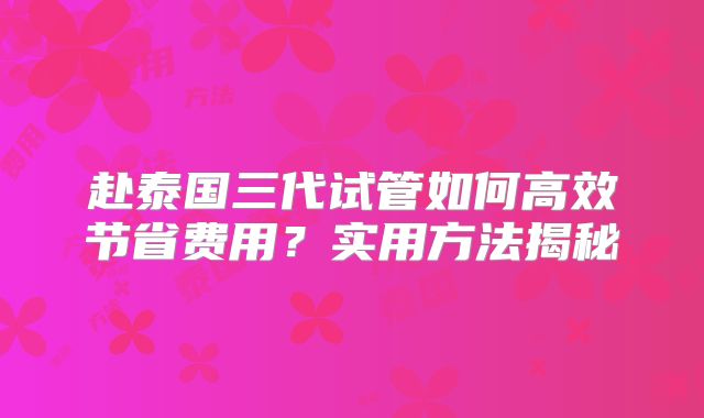 赴泰国三代试管如何高效节省费用？实用方法揭秘