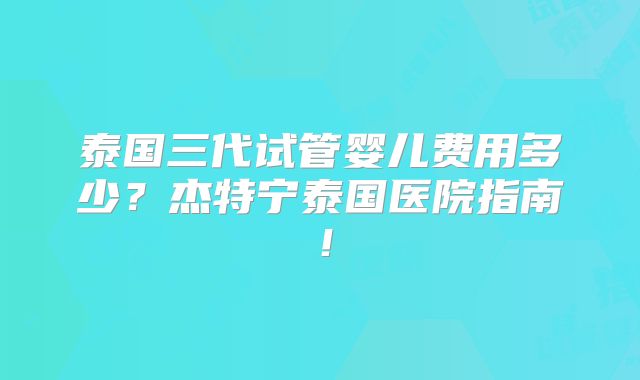泰国三代试管婴儿费用多少？杰特宁泰国医院指南！