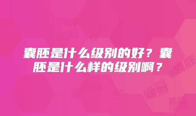 囊胚是什么级别的好？囊胚是什么样的级别啊？