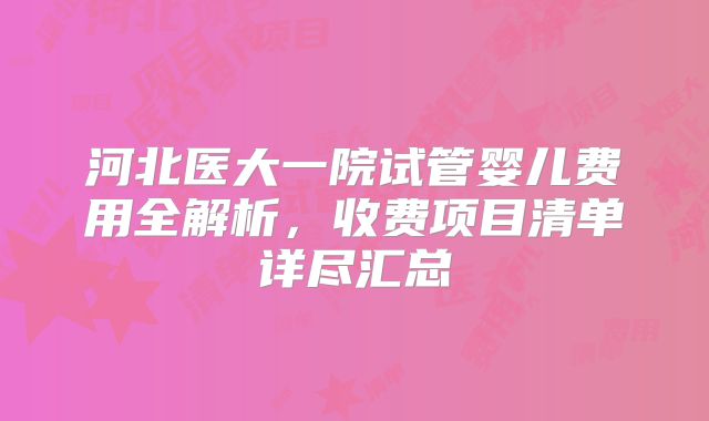 河北医大一院试管婴儿费用全解析,收费项目清单详尽汇总