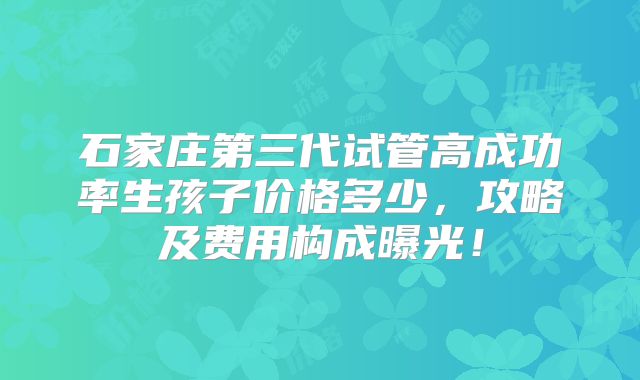 石家庄第三代试管高成功率生孩子价格多少，攻略及费用构成曝光！