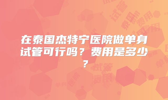 在泰国杰特宁医院做单身试管可行吗?费用是多少?