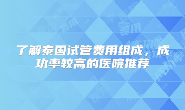 了解泰国试管费用组成，成功率较高的医院推荐