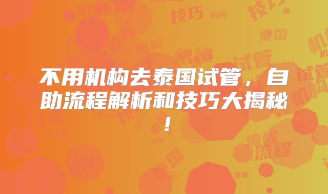 不用机构去泰国试管,自助流程解析和技巧大揭秘!