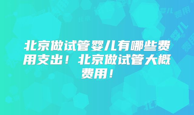 北京做试管婴儿有哪些费用支出!北京做试管大概费用!