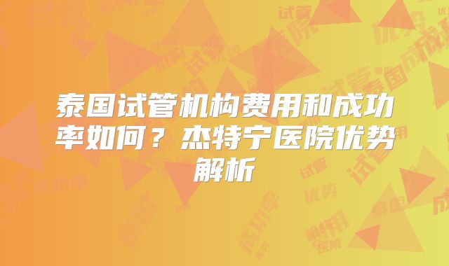 泰国试管机构费用和成功率如何？杰特宁医院优势解析