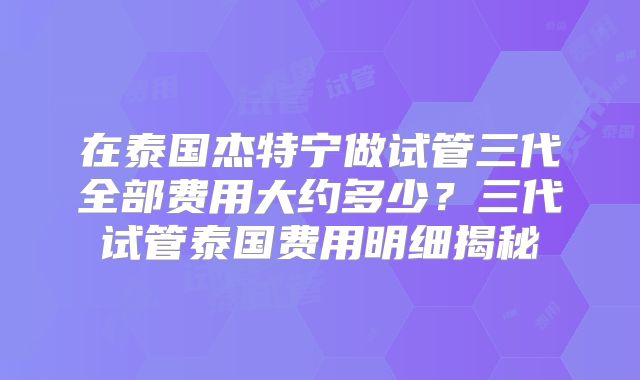 在泰国杰特宁做试管三代全部费用大约多少？三代试管泰国费用明细揭秘